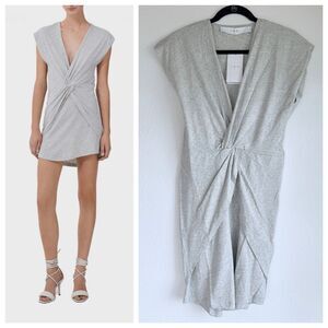 NEW IRO Paris Tizana Cotton Jersey Twist Cap Sleeve Mini Dress in Mixed Grey M